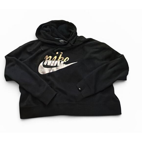 Nike Tops - Nike Black & Gold Metallic Swoosh Cropped Hoodie women Size large